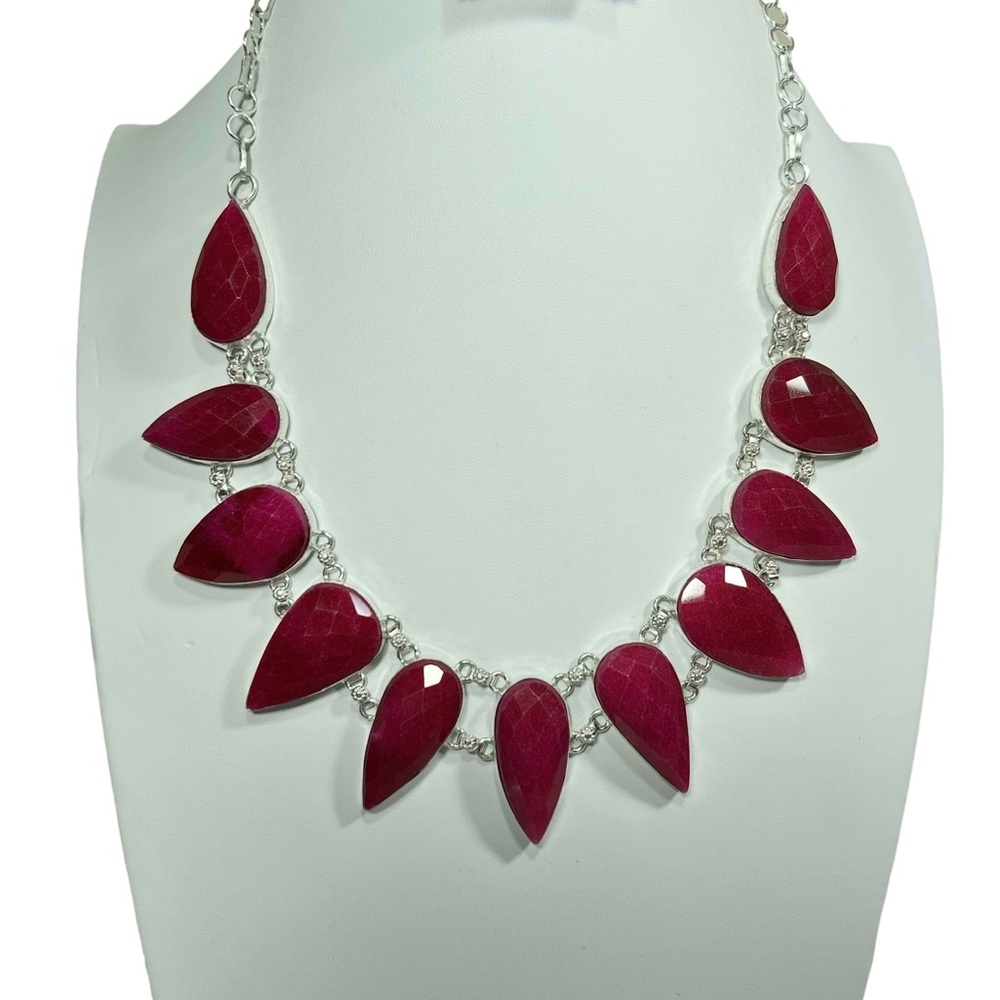Ruby Faceted Pear Shape 925 Large Gemstone Necklace
